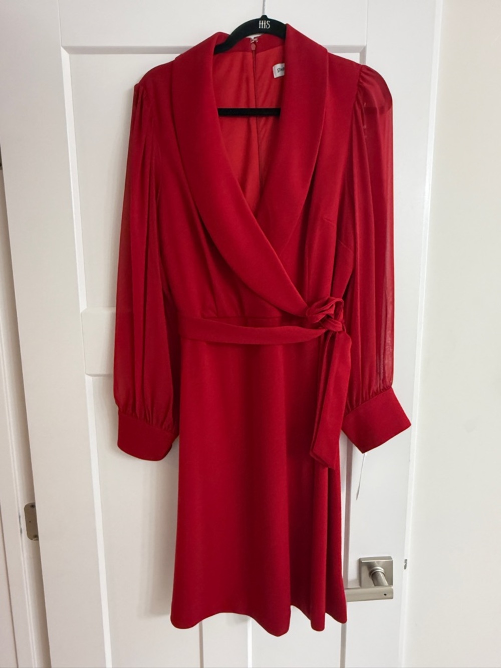 Shelby & Palmer Red Wrap-Style Long Sleeve Dress